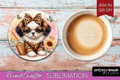 Cute Dog Round Coaster - Leopard Bow Coaster PNG Sublimation Product Image 1