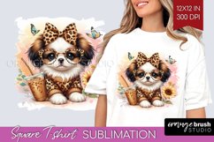 Cute Dog Square Tshirt Background - Leopard Bow PNG Product Image 1