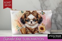 Cute Dog Cosmetic Bag - Leopard Bow Makeup Bag PNG Product Image 1
