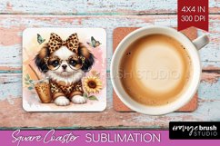 Cute Dog Square Coaster - Leopard Bow Coaster PNG Product Image 1