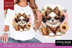 Cute Dog Round Tshirt Background - Leopard Bow PNG Product Image 1