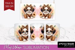 Cute Dog Mug Wrap - Leopard Bow Mug PNG Sublimation Product Image 1