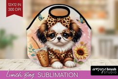 Cute Dog Lunch Bag - Leopard Bow Lunch Bug PNG Sublimation Product Image 1