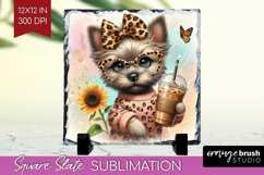 Cute Dog Slate PNG - Leopard Bow Square Slate Sublimation Product Image 1