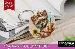 Cute Dog Keychain PNG - Leopard Bow Keychain Sublimation Product Image 1