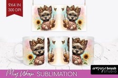 Cute Dog Mug Wrap - Leopard Bow Mug PNG Sublimation Product Image 1