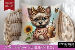 Cute Dog Pillow Sublimation - Leopard Bow Pillow Cover PNG Product Image 1