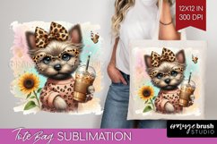 Cute Dog Tote Bag - Leopard Bow Tote Bag PNG Sublimation Product Image 1
