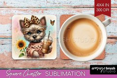 Cute Dog Square Coaster - Leopard Bow Coaster PNG Product Image 1