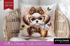 Cute Dog Pillow Sublimation - Leopard Bow Pillow Cover PNG Product Image 1