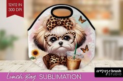 Cute Dog Lunch Bag - Leopard Bow Lunch Bug PNG Sublimation Product Image 1