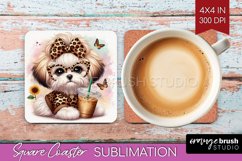 Cute Dog Square Coaster - Leopard Bow Coaster PNG Product Image 1