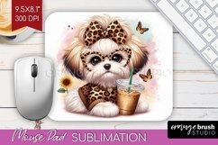 Cute Dog Mouse Pad Sublimation - Leopard Bow Mousepad PNG Product Image 1