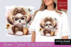 Cute Dog Square Tshirt Background - Leopard Bow PNG Product Image 1