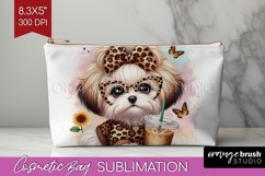 Cute Dog Cosmetic Bag - Leopard Bow Makeup Bag PNG Product Image 1