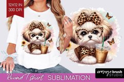 Cute Dog Round Tshirt Background - Leopard Bow PNG Product Image 1