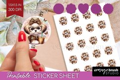 Cute Dog Round Sticker - Leopard Bow Printable Sticker Sheet Product Image 1