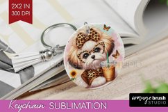 Cute Dog Keychain PNG - Leopard Bow Keychain Sublimation Product Image 1