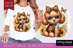 Cute Dog Round Tshirt Background - Leopard Bow PNG Product Image 1