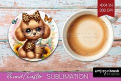 Cute Dog Round Coaster - Leopard Bow Coaster PNG Sublimation Product Image 1