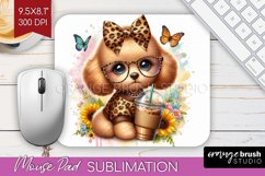 Cute Dog Mouse Pad Sublimation - Leopard Bow Mousepad PNG Product Image 1
