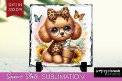 Cute Dog Slate PNG - Leopard Bow Square Slate Sublimation Product Image 1