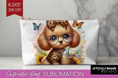 Cute Dog Cosmetic Bag - Leopard Bow Makeup Bag PNG Product Image 1