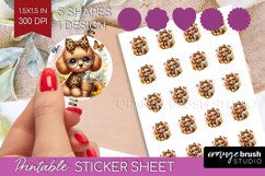 Cute Dog Round Sticker - Leopard Bow Printable Sticker Sheet Product Image 1
