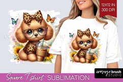 Cute Dog Square Tshirt Background - Leopard Bow PNG Product Image 1