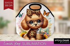 Cute Dog Lunch Bag - Leopard Bow Lunch Bug PNG Sublimation Product Image 1
