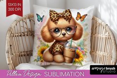 Cute Dog Pillow Sublimation - Leopard Bow Pillow Cover PNG Product Image 1