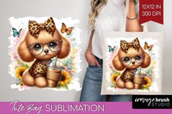 Cute Dog Tote Bag - Leopard Bow Tote Bag PNG Sublimation Product Image 1