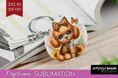 Cute Dog Keychain PNG - Leopard Bow Keychain Sublimation Product Image 1
