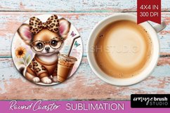 Cute Dog Round Coaster - Leopard Bow Coaster PNG Sublimation Product Image 1