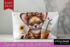 Cute Dog Cosmetic Bag - Leopard Bow Makeup Bag PNG Product Image 1