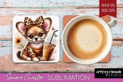 Cute Dog Square Coaster - Leopard Bow Coaster PNG Product Image 1