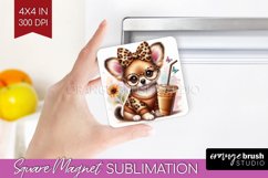 Cute Dog Magnet Sublimation - Leopard Bow Square Magnet PNG Product Image 1