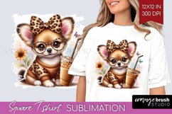 Cute Dog Square Tshirt Background - Leopard Bow PNG Product Image 1