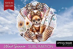 Cute Dog Wind Spinner Sublimation PNG - Leopard Bow Round Product Image 1