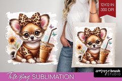 Cute Dog Tote Bag - Leopard Bow Tote Bag PNG Sublimation Product Image 1