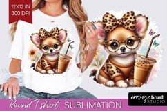 Cute Dog Round Tshirt Background - Leopard Bow PNG Product Image 1