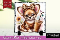 Cute Dog Slate PNG - Leopard Bow Square Slate Sublimation Product Image 1