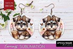 Cute Dog Round Earrings - Leopard Bow PNG Sublimation Product Image 1