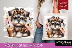 Cute Dog Tote Bag - Leopard Bow Tote Bag PNG Sublimation Product Image 1