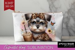 Cute Dog Cosmetic Bag - Leopard Bow Makeup Bag PNG Product Image 1