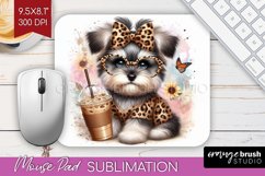 Cute Dog Mouse Pad Sublimation - Leopard Bow Mousepad PNG Product Image 1