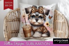 Cute Dog Pillow Sublimation - Leopard Bow Pillow Cover PNG Product Image 1