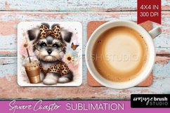 Cute Dog Square Coaster - Leopard Bow Coaster PNG Product Image 1