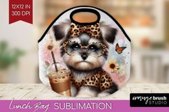 Cute Dog Lunch Bag - Leopard Bow Lunch Bug PNG Sublimation Product Image 1