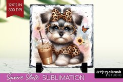 Cute Dog Slate PNG - Leopard Bow Square Slate Sublimation Product Image 1
